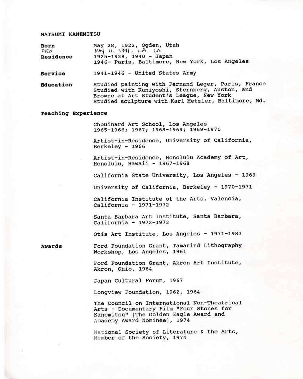 Matsumi Kanemitsu's Resume, pg 1